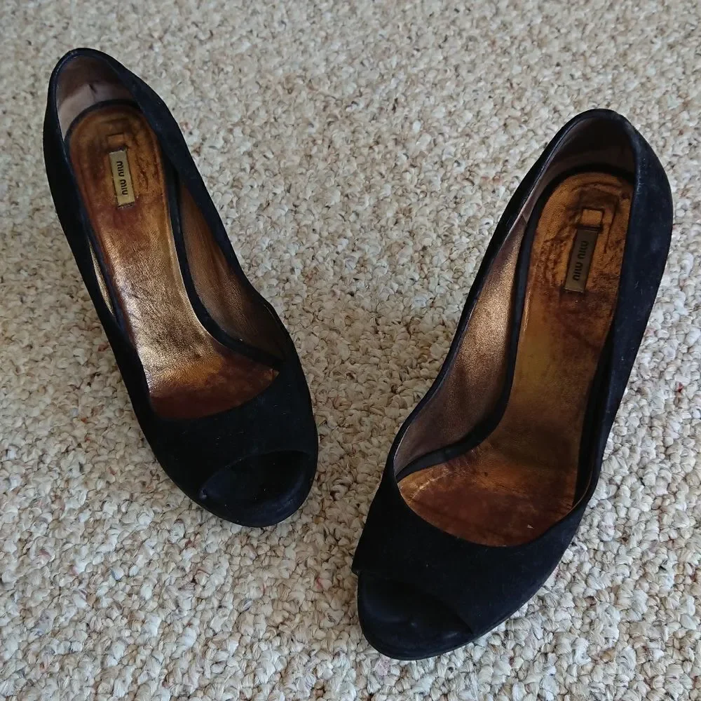 Miu Miu black suede wedges size 6.5